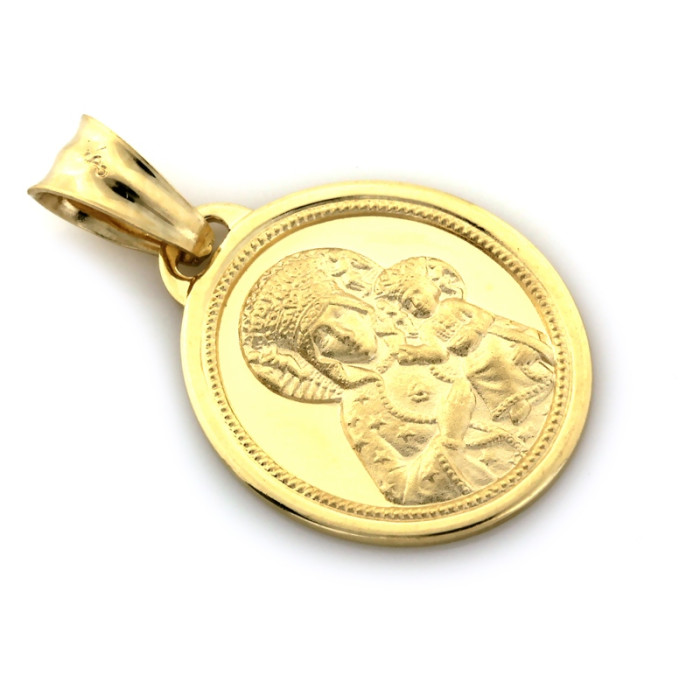 Złota zawieszka 585 medalik z wizerunkiem Matki Bożej Częstochowskiej