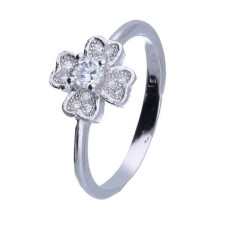 srebrny pierścionek delikatny kwiatek cyrkonie