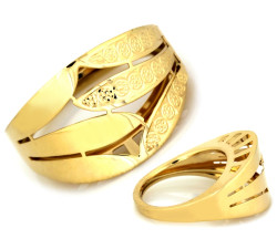 Złoty pierścień 585 modny nowoczesny wzór ze zdobioną powierzchnią
