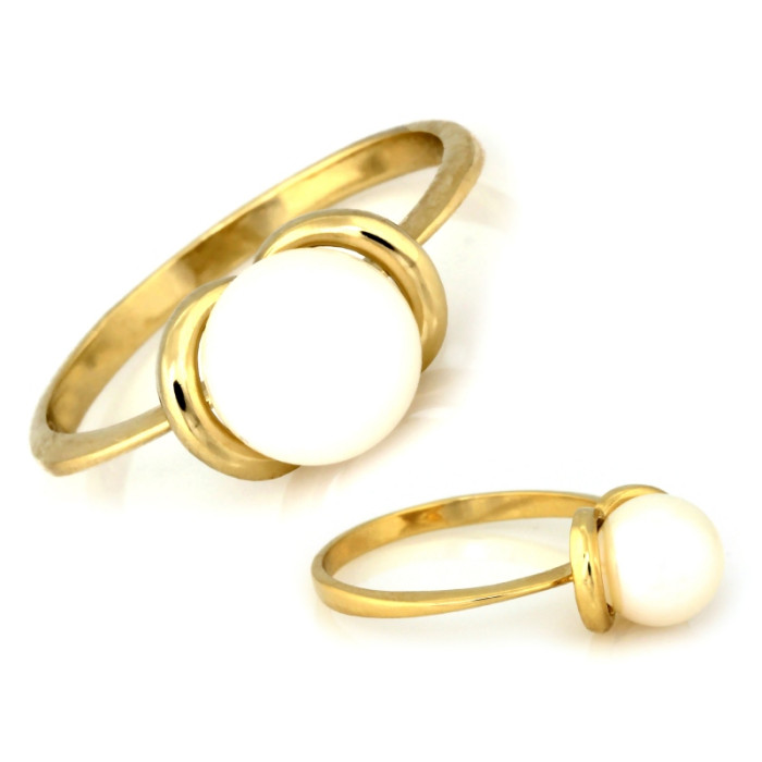 Złoty pierścionek 585 duży efektowny ozdobiony białą perłą