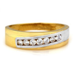 Złoty pierścionek 585 dwukolorowy obrączkowy z cyrkoniami 14K