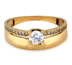 Złoty pierścionek 585 z centralną cyrkonią na zaręczyny