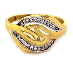 Złoty pierścionek 585 przeplatany z cyrkoniami