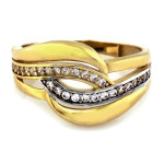 Złoty pierścionek 585 na każdą okazję z cyrkoniami wzór falki