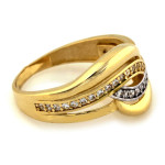 Złoty pierścionek 585 na każdą okazję z cyrkoniami wzór falki