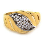 Złoty pierścionek 585 szeroki wstawka z cyrkoniami