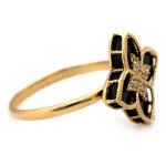 Złoty pierścionek 585 modny wzór z dużym kwiatem z onyksem