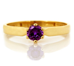 Złoty pierścionek 14k stylowy z fioletowym kamieniem