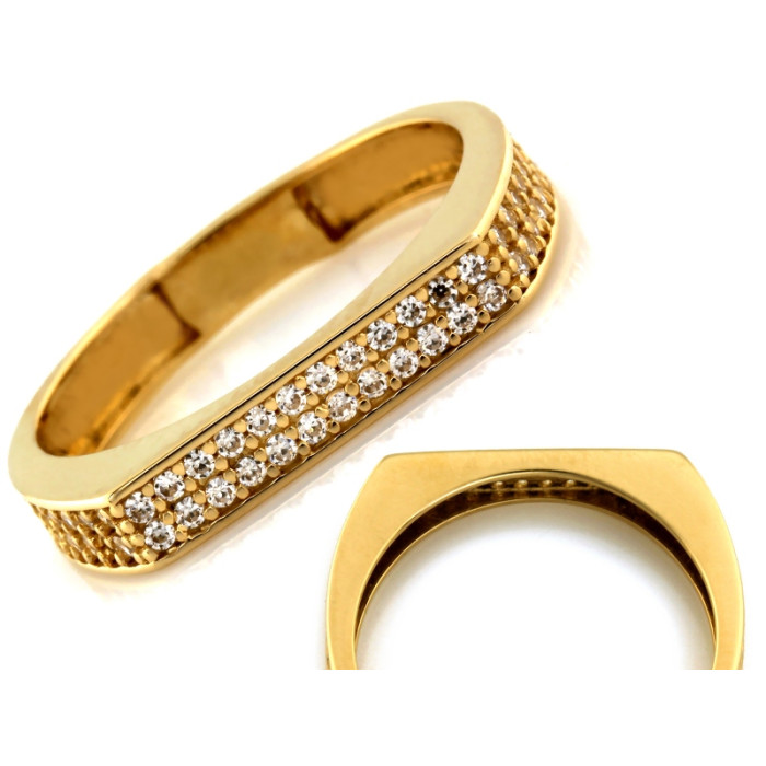 Złoty pierścionek 585 nowoczesny z cyrkoniami