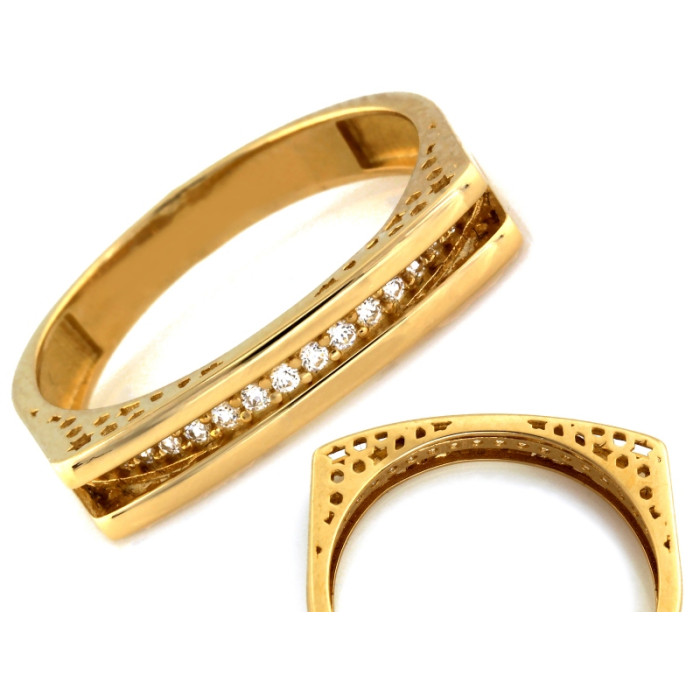 Złoty pierścionek 375 w nowoczesnej formie z cyrkoniami