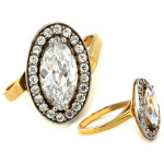 Elegancki pierścionek ze złota 585 z dużym białym oczkiem