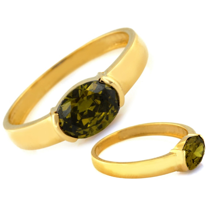 Nowoczesny pierścionek złoty 375 owalne oczko z oliwinem na prezent