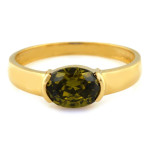 Nowoczesny pierścionek złoty 375 owalne oczko z oliwinem na prezent