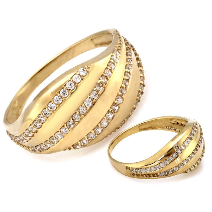 Złoty pierścionek 375 zdobiony cyrkoniami szeroki