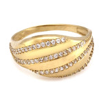 Złoty pierścionek 375 zdobiony cyrkoniami szeroki
