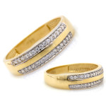 Złoty pierścionek 585 obrączka z białym złotem i cyrkoniami