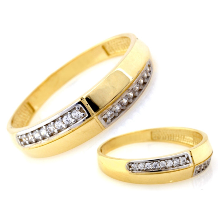 Złoty pierścionek 585 obrączka z białym złotem i cyrkoniami