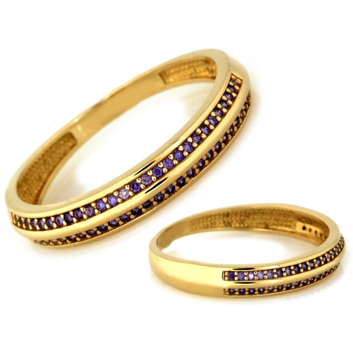 Złoty pierścionek 585 obrączka złota z fioletowymi cyrkoniami