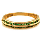 Złoty pierścionek 585 obrączkowy z zielonymi kamieniami