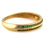 Złoty pierścionek 585 obrączkowy z zielonymi kamieniami