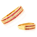 Złoty pierścionek 585 obrączkowy z białymi i czerwonymi cyrkoniami