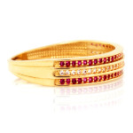 Złoty pierścionek 585 obrączkowy z białymi i czerwonymi cyrkoniami