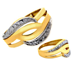Złoty pierścionek 585 dwukolorowy damski w formie falek