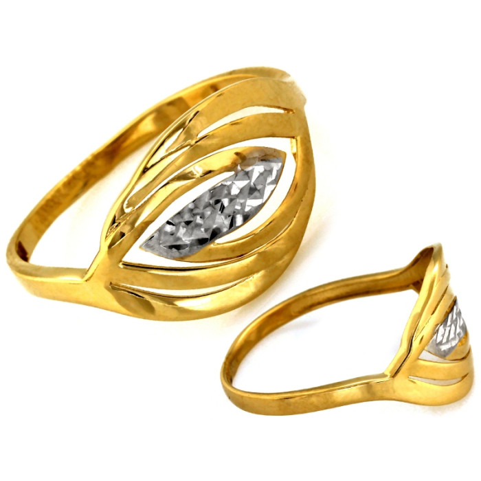 Złoty pierścionek 585 zdobiony dwukolorowy na co dzień