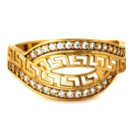 Złoty pierścionek 585 z cyrkoniami z greckim wzorem