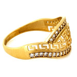 Złoty pierścionek 585 z cyrkoniami z greckim wzorem
