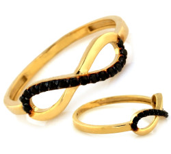 Złoty pierścionek z nieskończonością z czarnymi cyrkoniami