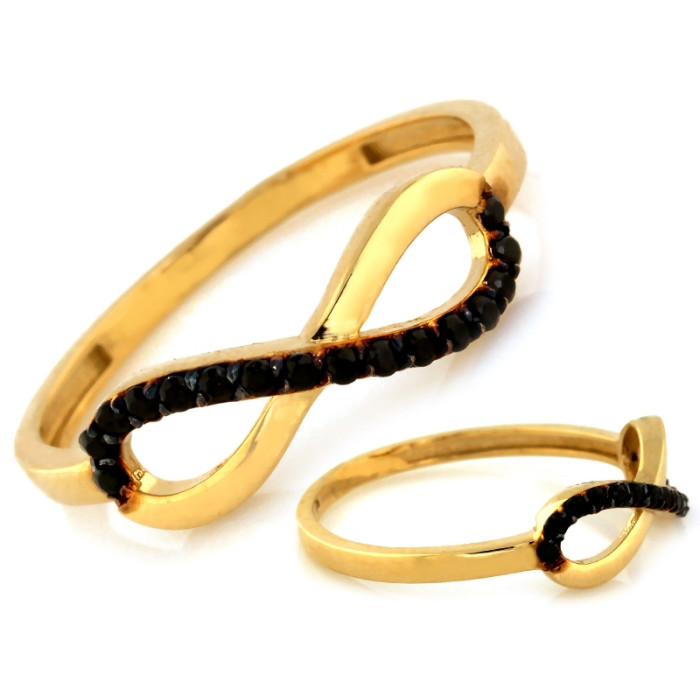 Złoty pierścionek 585 z nieskończonością z czarnymi cyrkoniami