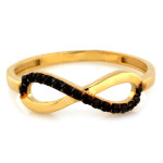 Złoty pierścionek 585 z nieskończonością z czarnymi cyrkoniami