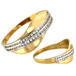 Złoty pierścionek 585 zdobiony białym złotem i cyrkoniami