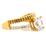 Złoty pierścionek 585 podwójny z cyrkoniami na zaręczyny
