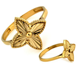Złoty pierścionek z dużym kwiatem bez cyrkonii