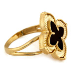 Duży złoty pierścień 585 błyszczący kwiat z czarnym kamieniem