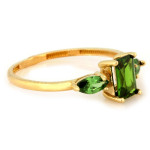Złoty pierścionek 585 subtelny zielonymi kamieniami na prezent
