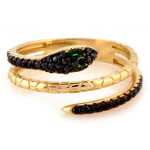 Nowoczesny pierścionek ze złota 585 wąż z czarnymi cyrkoniami