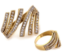Złoty pierścionek 585 duży zdobiony cyrkoniami elegancki