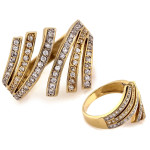 Złoty pierścionek 585 duży zdobiony cyrkoniami elegancki