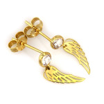 Złote kolczyki wiszące delikatne skrzydła anioła