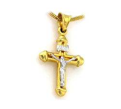 Złoty krzyż 585 BIAŁE ZŁOTO z postacią JEZUSA 14KT