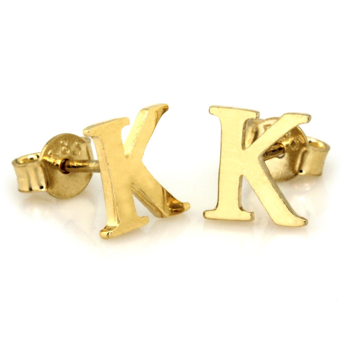 Kolczyki złote 333 literka K na sztyfcie bez kamieni na prezent