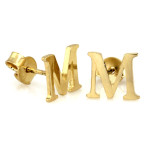 Kolczyki złote 585 nowoczesne oryginalne na sztyfcie literka M