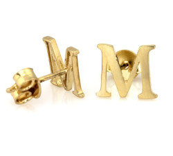 kolczyki złote na sztyft z literą M