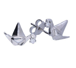 Srebrne kolczyki 925 ptaszek origami z cyrkoniami 1,12g