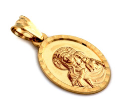 Zawieszka Medalik złoty owalny Matka Boża z Dzieciątkiem 