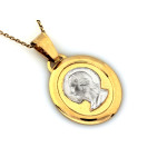 Złoty medalik z Jezusem owalny dwukolorowy
