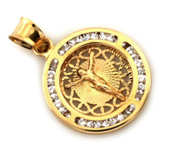 Medalik złoty okrągły z cyrkoniami Jezus Ukrzyżowany 